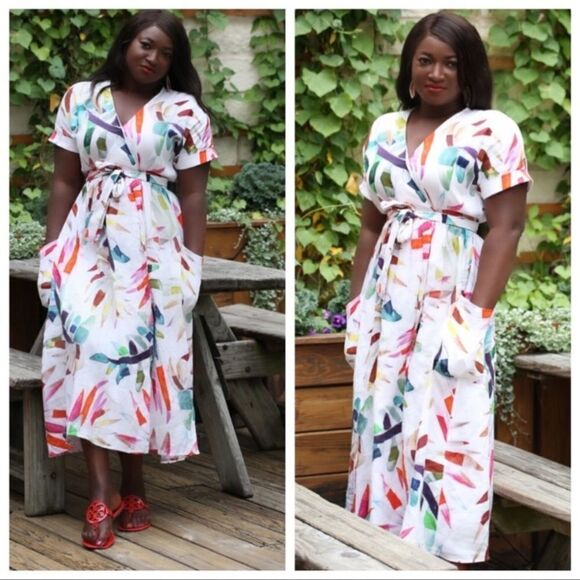 Mara Hoffman x Anthropologie Maui Midi Xylophone White Dress Wrap Floral Size S - Picture 6 of 9